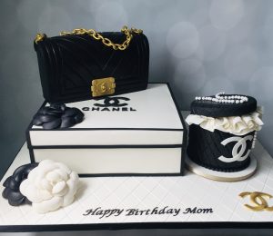 Fashionista cake Chanel hatbox purse handbag